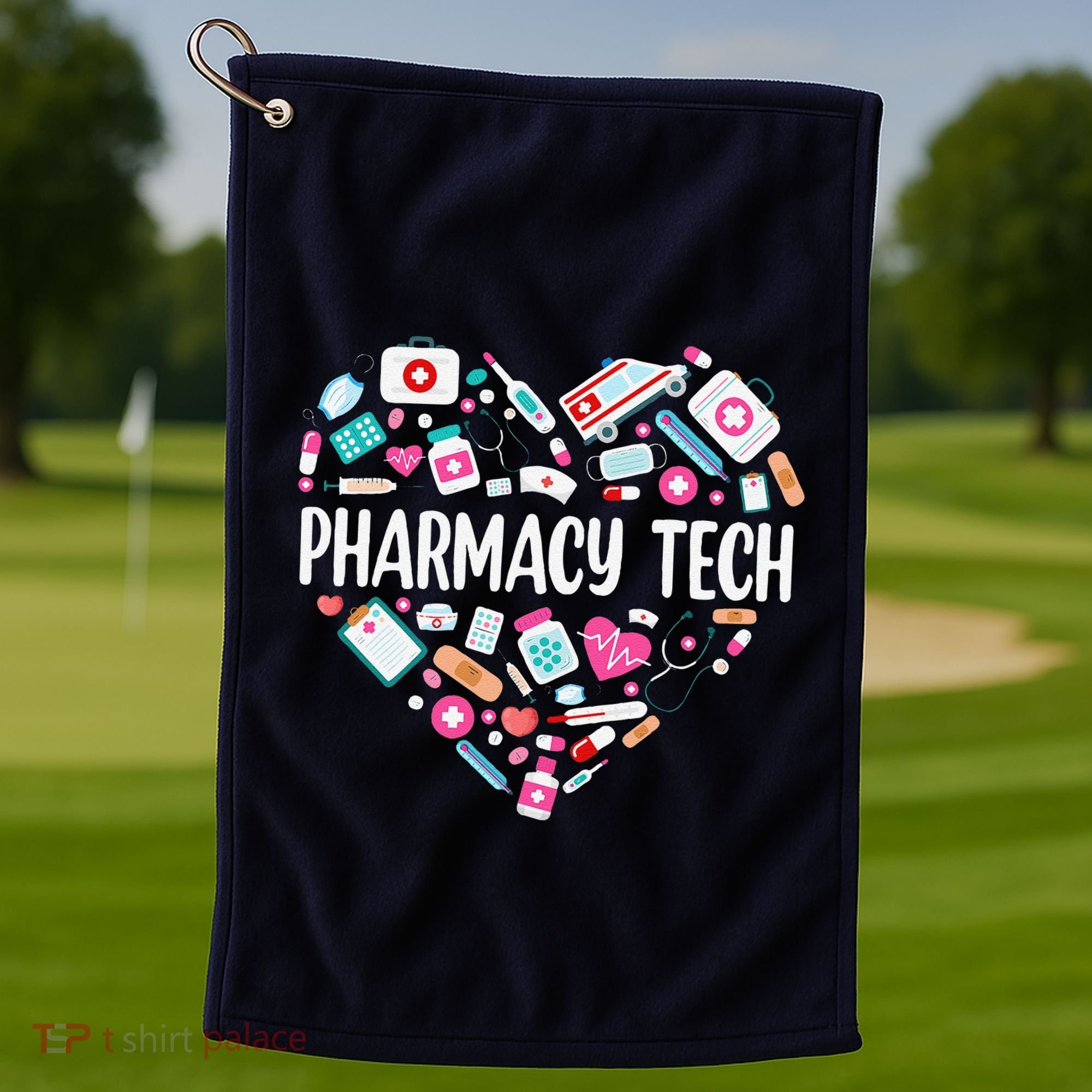 Pharmacy Technician Heart Certified Pharm Tech Pharmacist Golf Towel