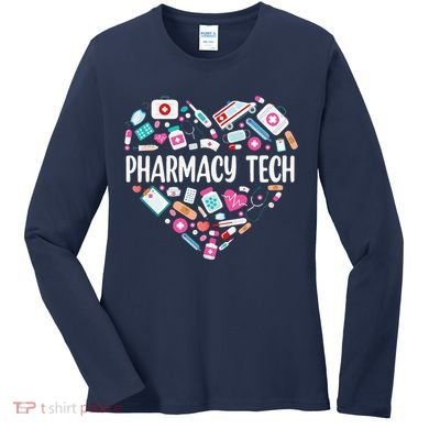 Pharmacy Technician Heart Certified Pharm Tech Pharmacist Women's Long Sleeve Shirt