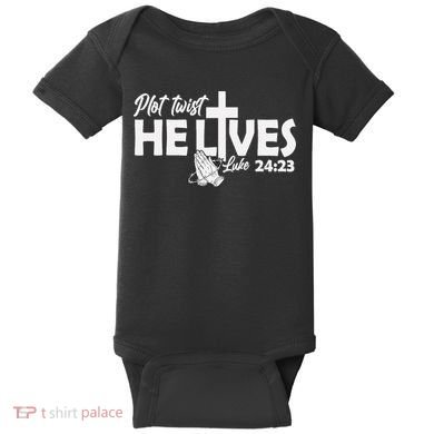 Plot Twist He Lives Luke 2423 Christian God Easter Funny Baby Bodysuit