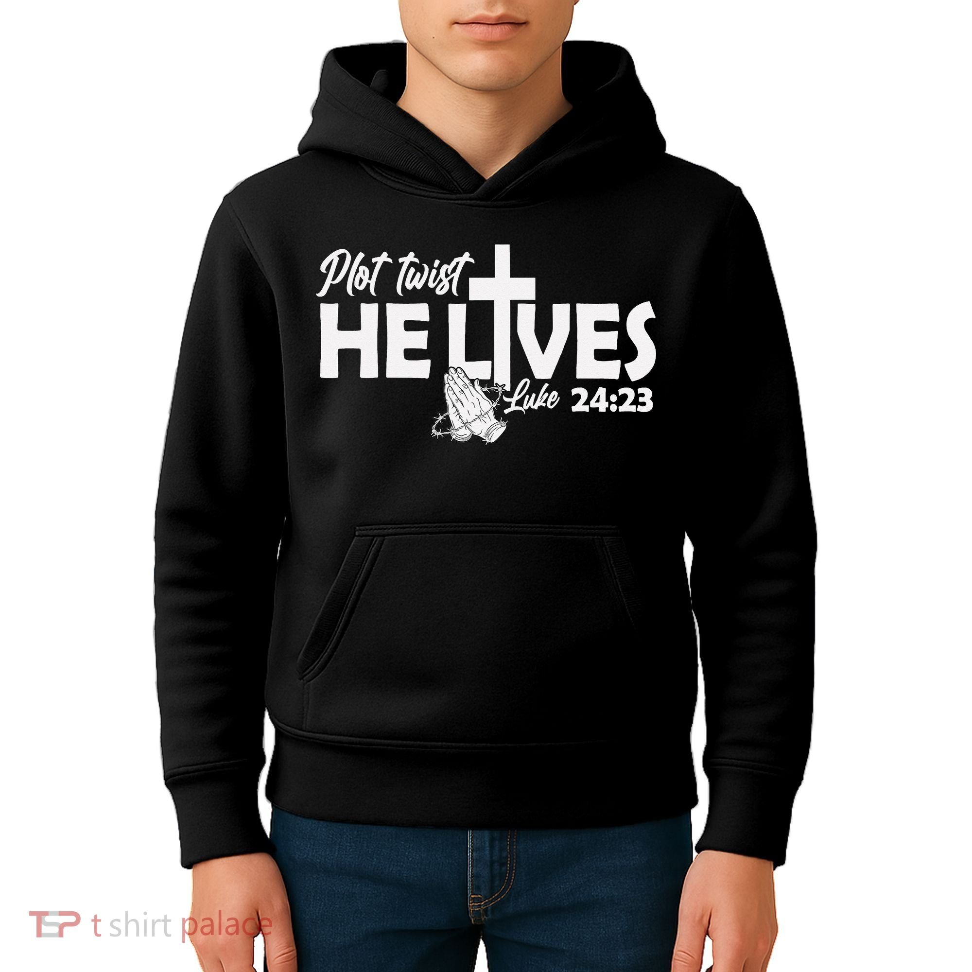 Plot Twist He Lives Luke 2423 Christian God Easter Funny Kids Hoodie