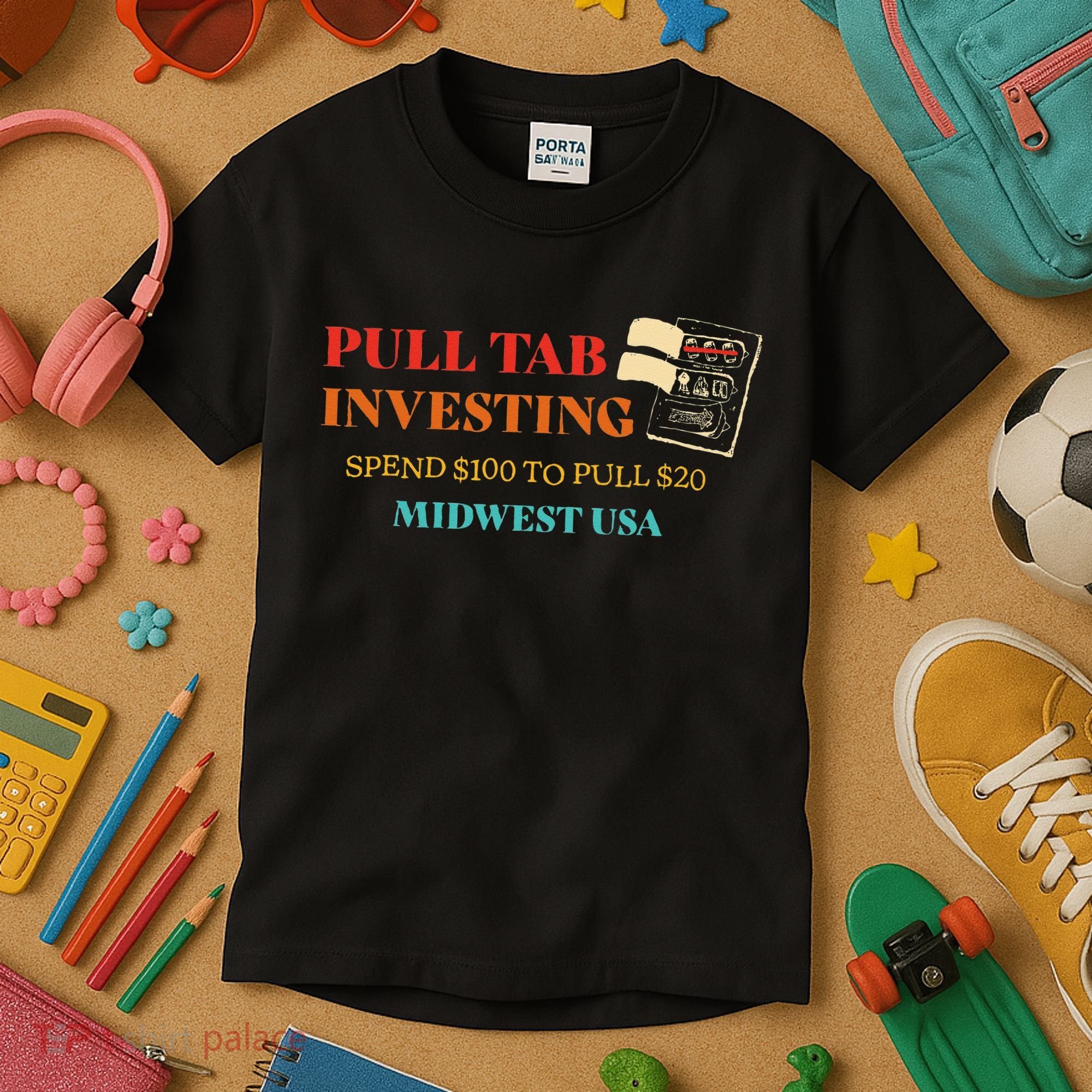 Pull Tab Investing Spend $100 To Pull $20 Midwest Usa Kids T-Shirt
