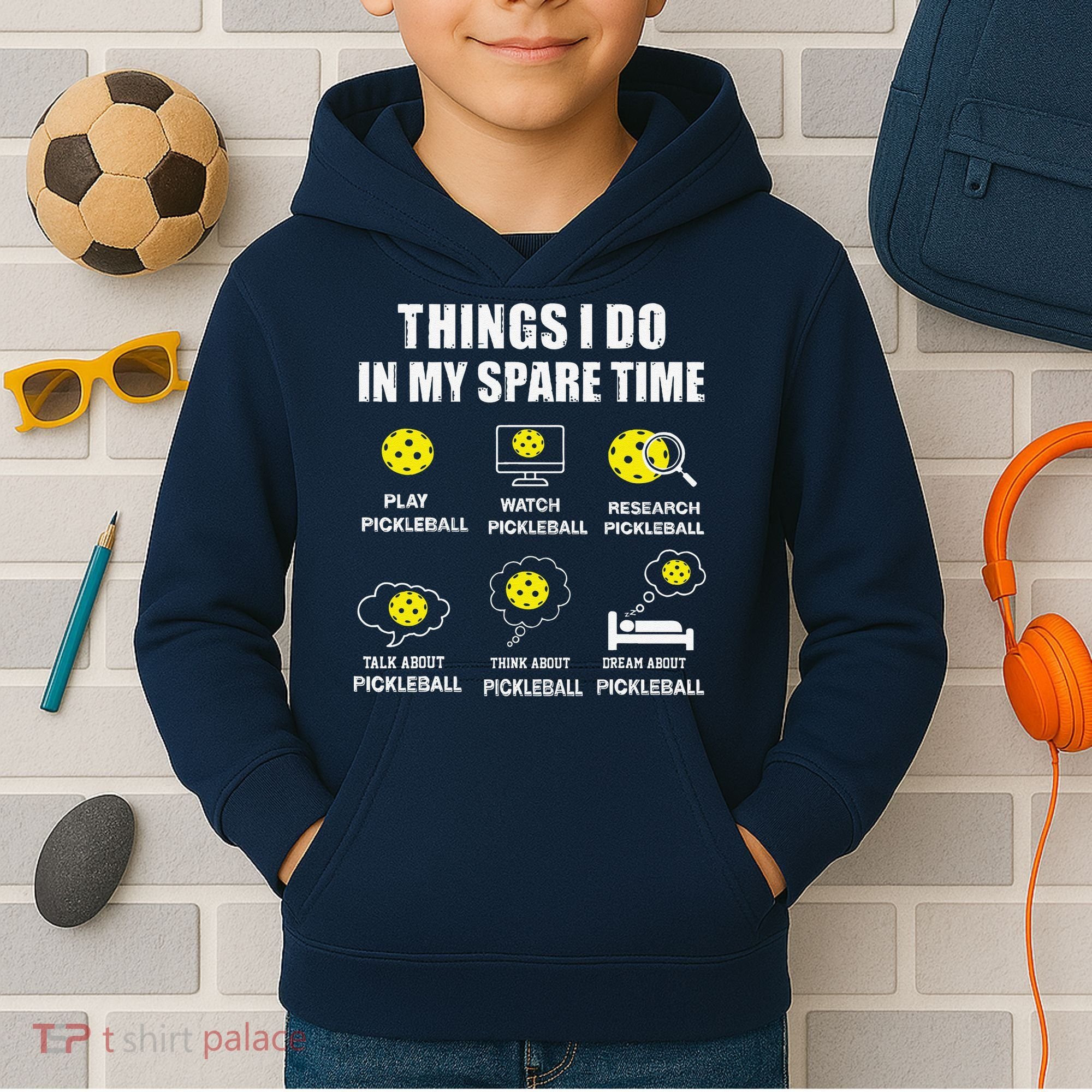 Pickleball Things I Do In My Spare Time Funny Pickleball Kids Hoodie