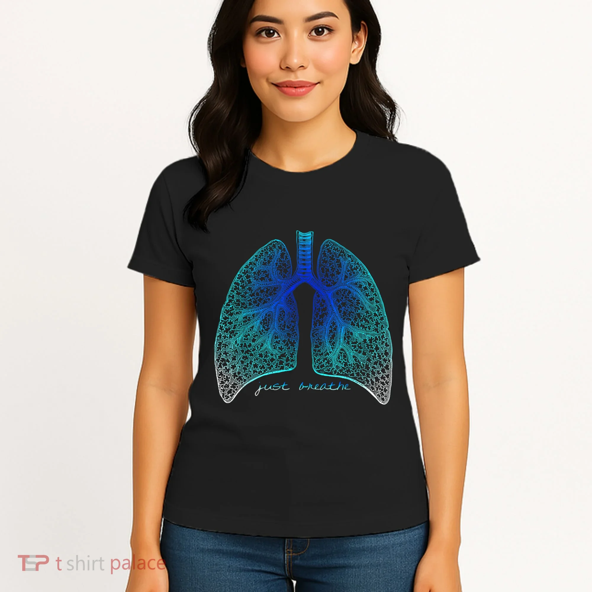 Positive Thinking "Just Breathe" Lungs Science Women's T-Shirt