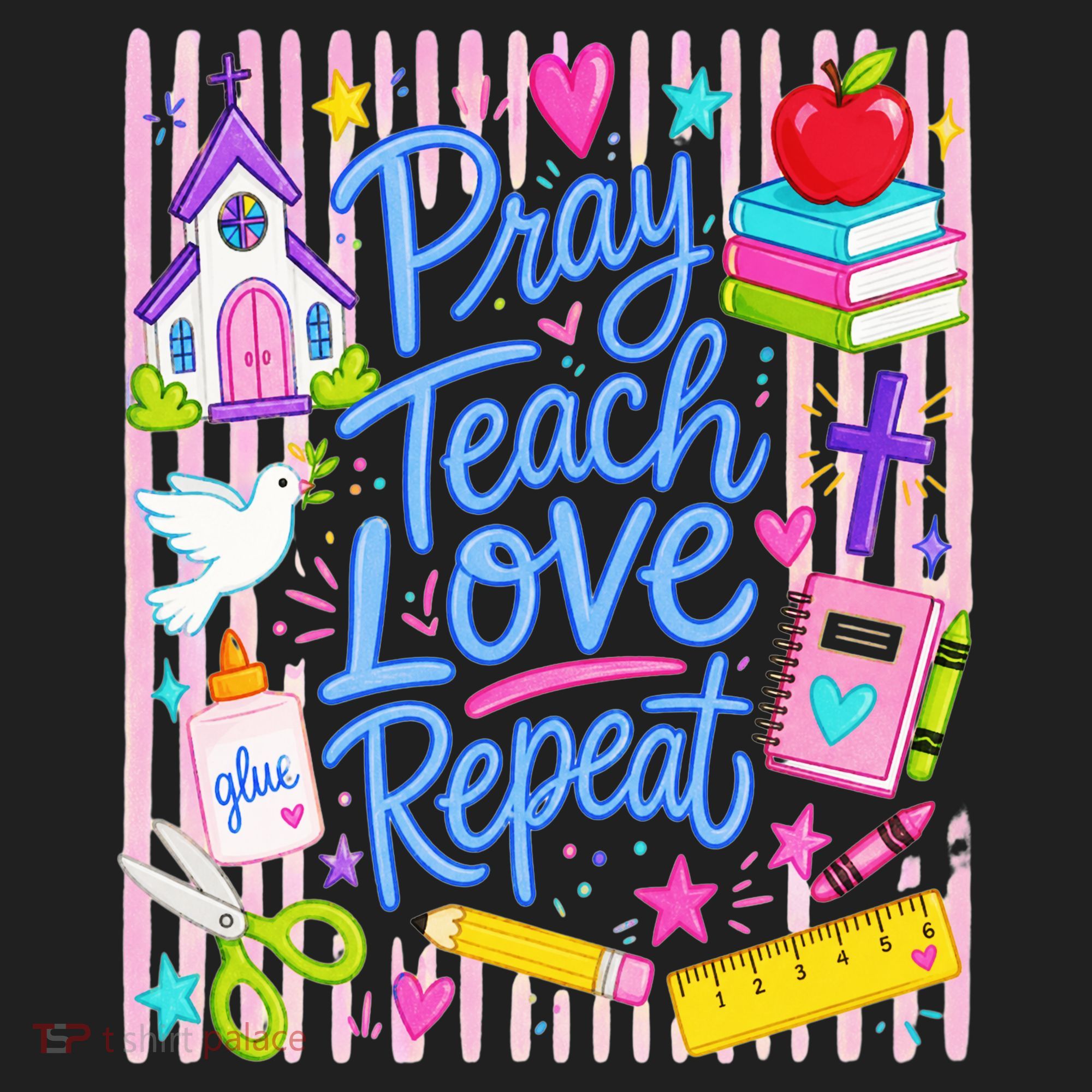 Pray Teach Love Repeat Christian Teacher Striped Women's Sweatshirt