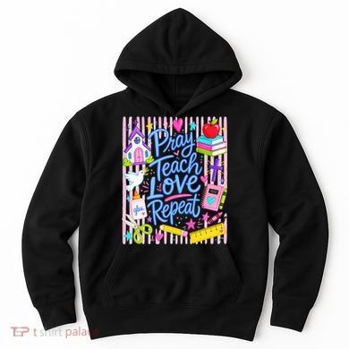 Pray Teach Love Repeat Christian Teacher Striped Hoodie