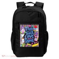 Pray Teach Love Repeat Christian Teacher Striped Backpack thumb 0