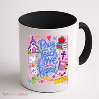 Pray Teach Love Repeat Christian Teacher Striped Coffee Mug thumb 1