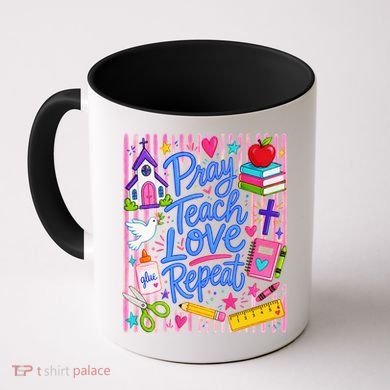 Pray Teach Love Repeat Christian Teacher Striped Coffee Mug