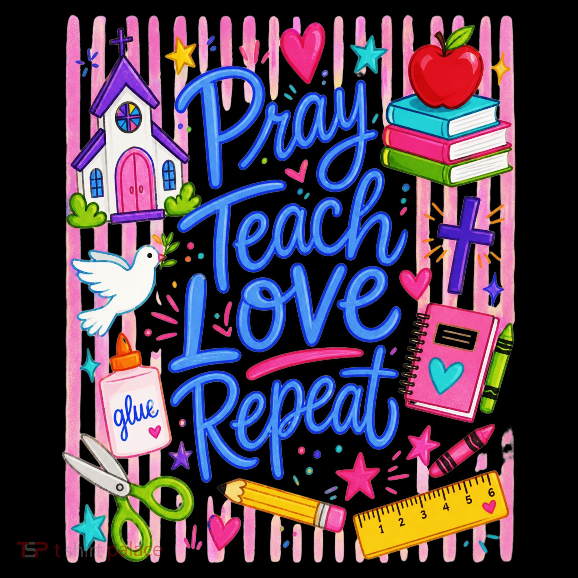 Pray Teach Love Repeat Christian Teacher Striped Coffee Mug