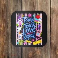 Pray Teach Love Repeat Christian Teacher Striped Coaster thumb 0