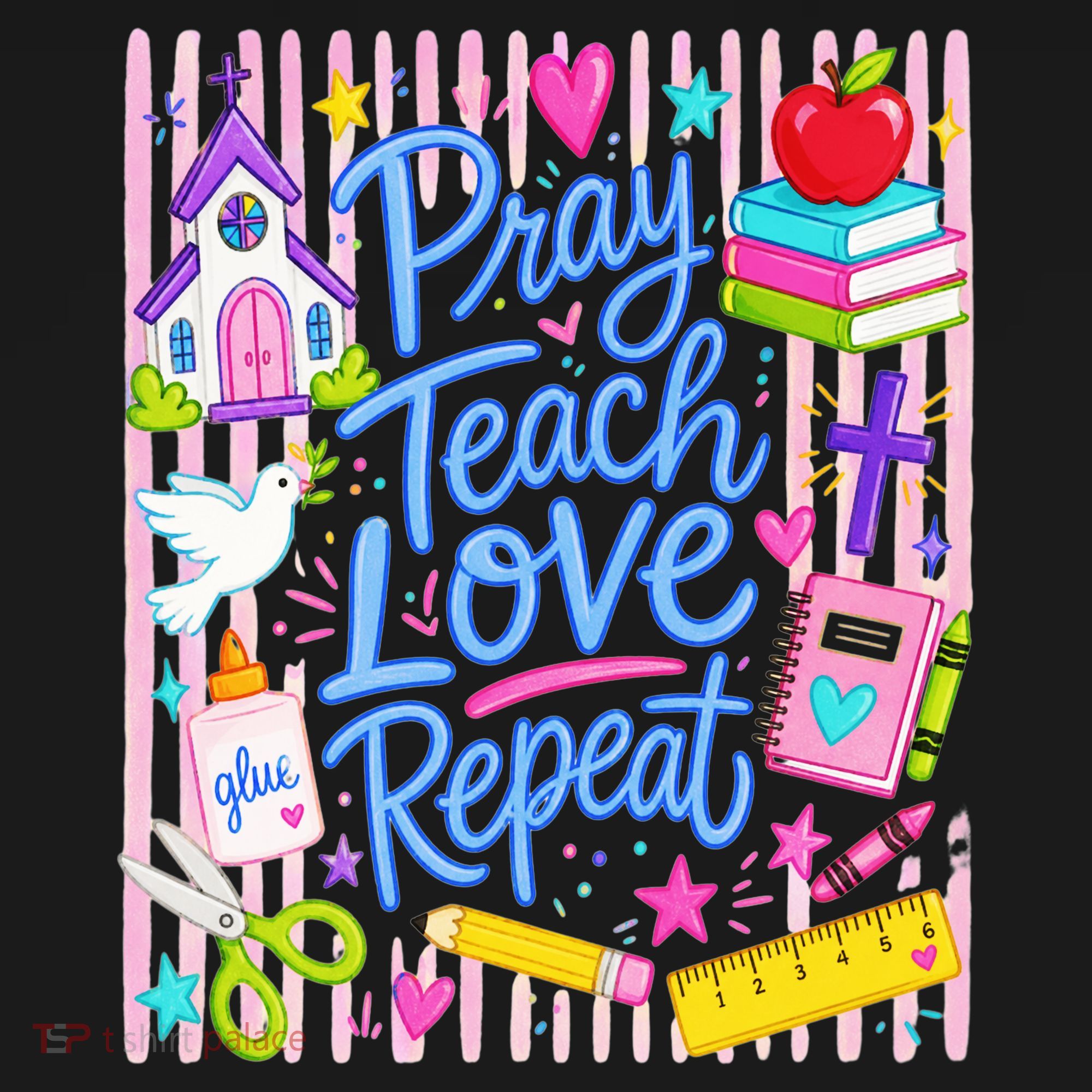 Pray Teach Love Repeat Christian Teacher Striped Polo