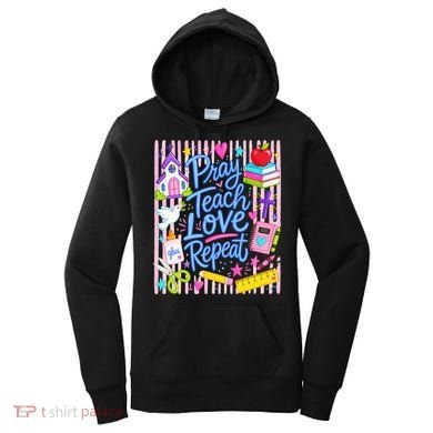 Pray Teach Love Repeat Christian Teacher Striped Women's Hoodie