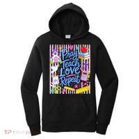 Pray Teach Love Repeat Christian Teacher Striped Women's Hoodie thumb 0