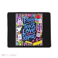 Pray Teach Love Repeat Christian Teacher Striped Mousepad thumb 0