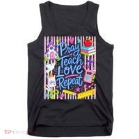 Pray Teach Love Repeat Christian Teacher Striped Tank Top thumb 0