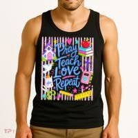 Pray Teach Love Repeat Christian Teacher Striped Tank Top thumb 3