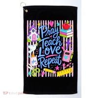 Pray Teach Love Repeat Christian Teacher Striped Golf Towel thumb 0