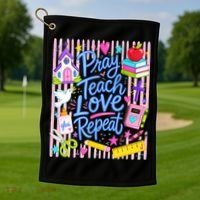 Pray Teach Love Repeat Christian Teacher Striped Golf Towel thumb 1