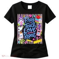 Pray Teach Love Repeat Christian Teacher Striped Women's T-Shirt thumb 0