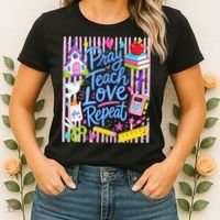 Pray Teach Love Repeat Christian Teacher Striped Women's T-Shirt thumb 2