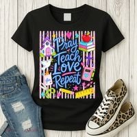 Pray Teach Love Repeat Christian Teacher Striped Women's T-Shirt thumb 3