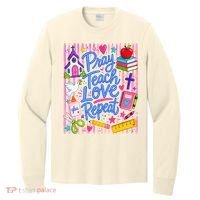 Pray Teach Love Repeat Christian Teacher Striped Long Sleeve Shirt thumb 0