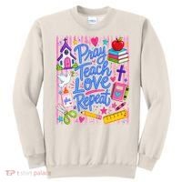 Pray Teach Love Repeat Christian Teacher Striped Sweatshirt thumb 0