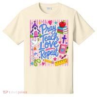 Pray Teach Love Repeat Christian Teacher Striped T-Shirt thumb 0