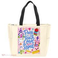Pray Teach Love Repeat Christian Teacher Striped Tote Bag thumb 0