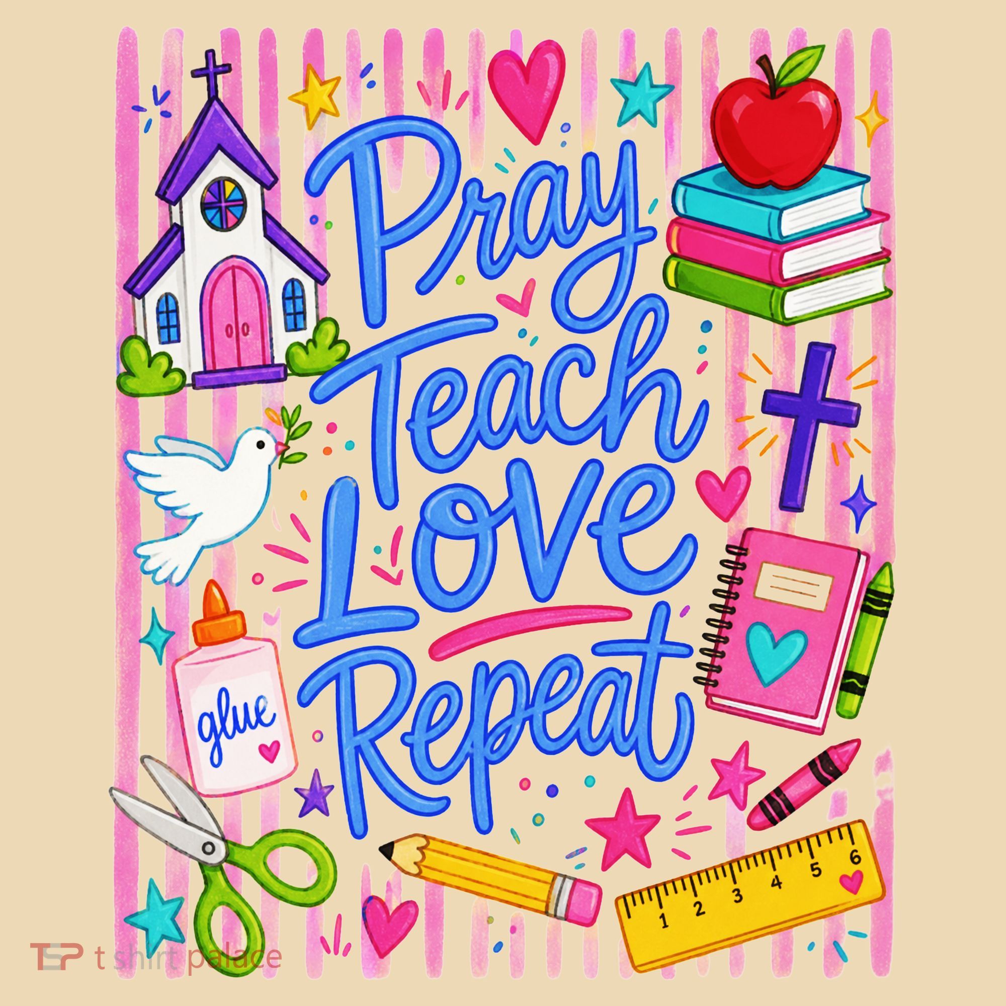 Pray Teach Love Repeat Christian Teacher Striped Tote Bag