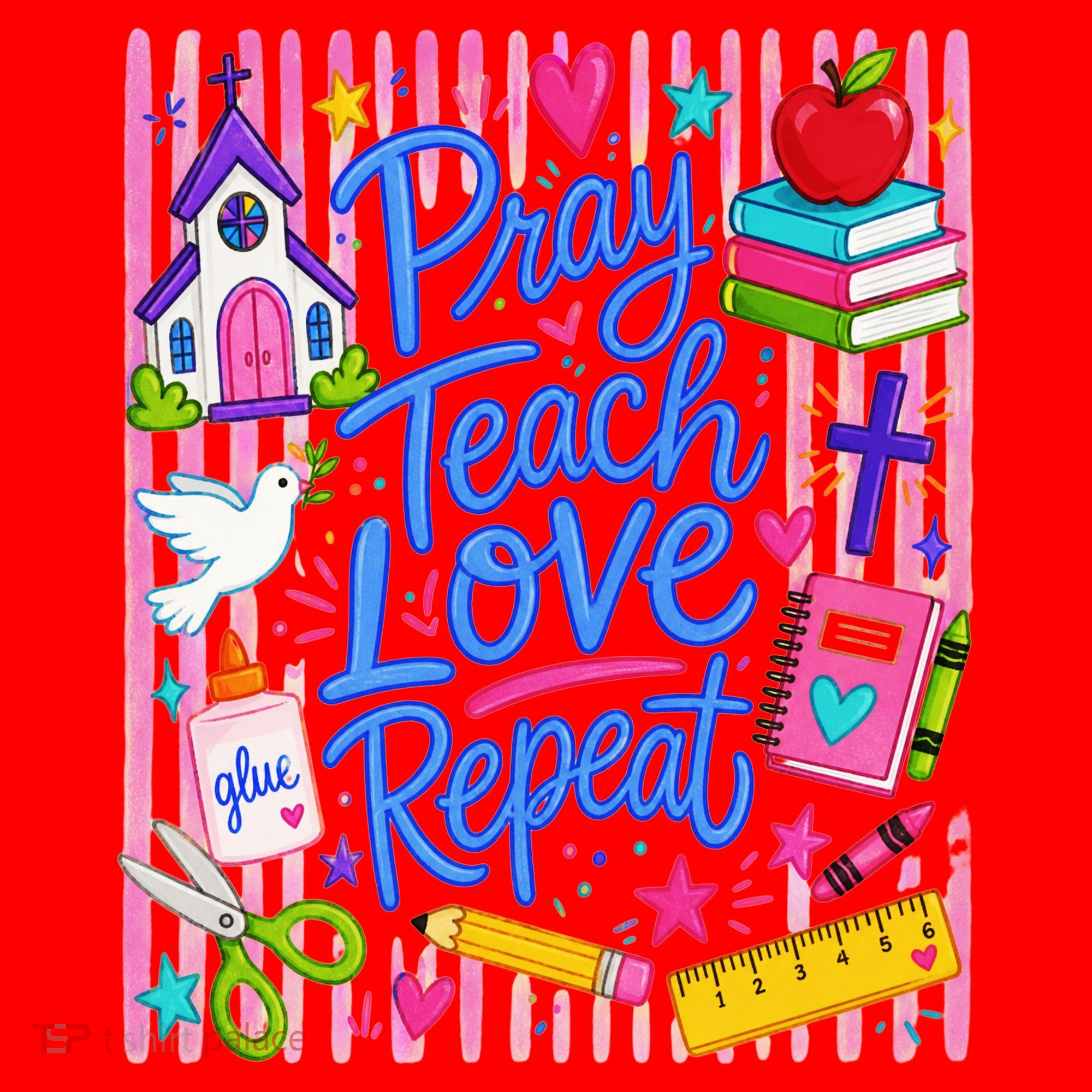 Pray Teach Love Repeat Christian Teacher Striped Santa Hat