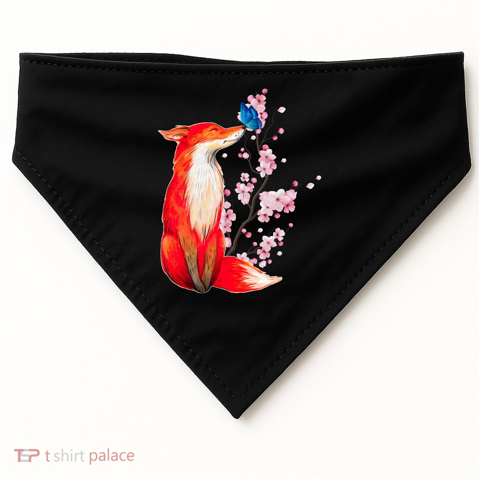 Pleased To Meet You, Japanese Fox With Cherry Blossoms USA-Made Doggie Bandana