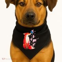 Pleased To Meet You, Japanese Fox With Cherry Blossoms USA-Made Doggie Bandana thumb 1