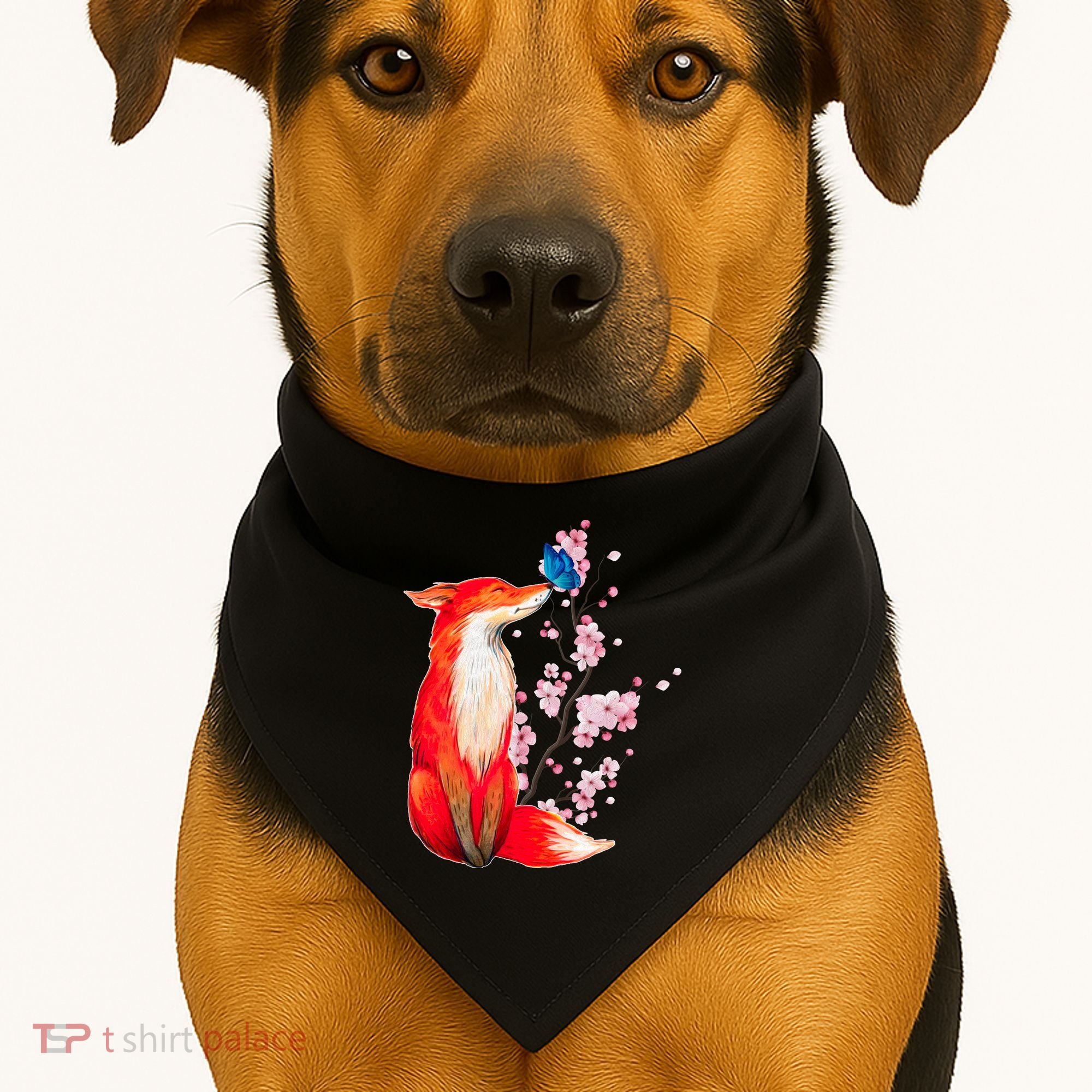 Pleased To Meet You, Japanese Fox With Cherry Blossoms USA-Made Doggie Bandana