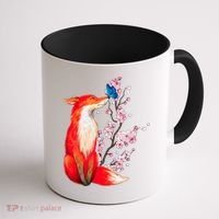 Pleased To Meet You, Japanese Fox With Cherry Blossoms Coffee Mug thumb 1