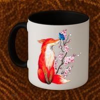 Pleased To Meet You, Japanese Fox With Cherry Blossoms Coffee Mug thumb 2