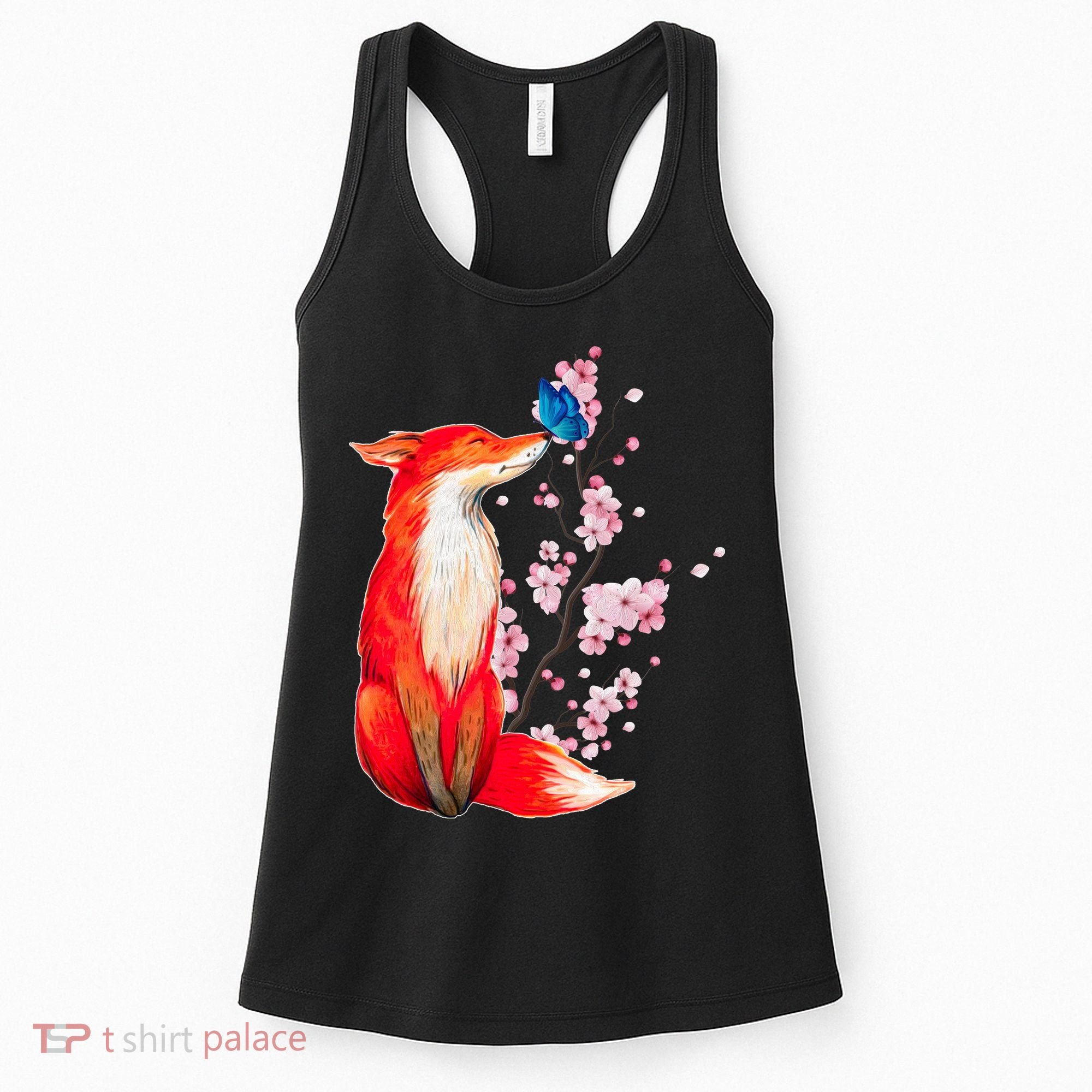 Pleased To Meet You, Japanese Fox With Cherry Blossoms Women's Tank Top