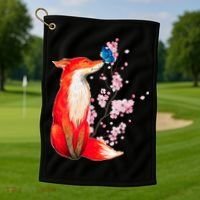 Pleased To Meet You, Japanese Fox With Cherry Blossoms Golf Towel thumb 1