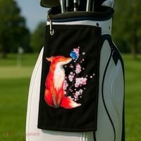 Pleased To Meet You, Japanese Fox With Cherry Blossoms Golf Towel thumb 2