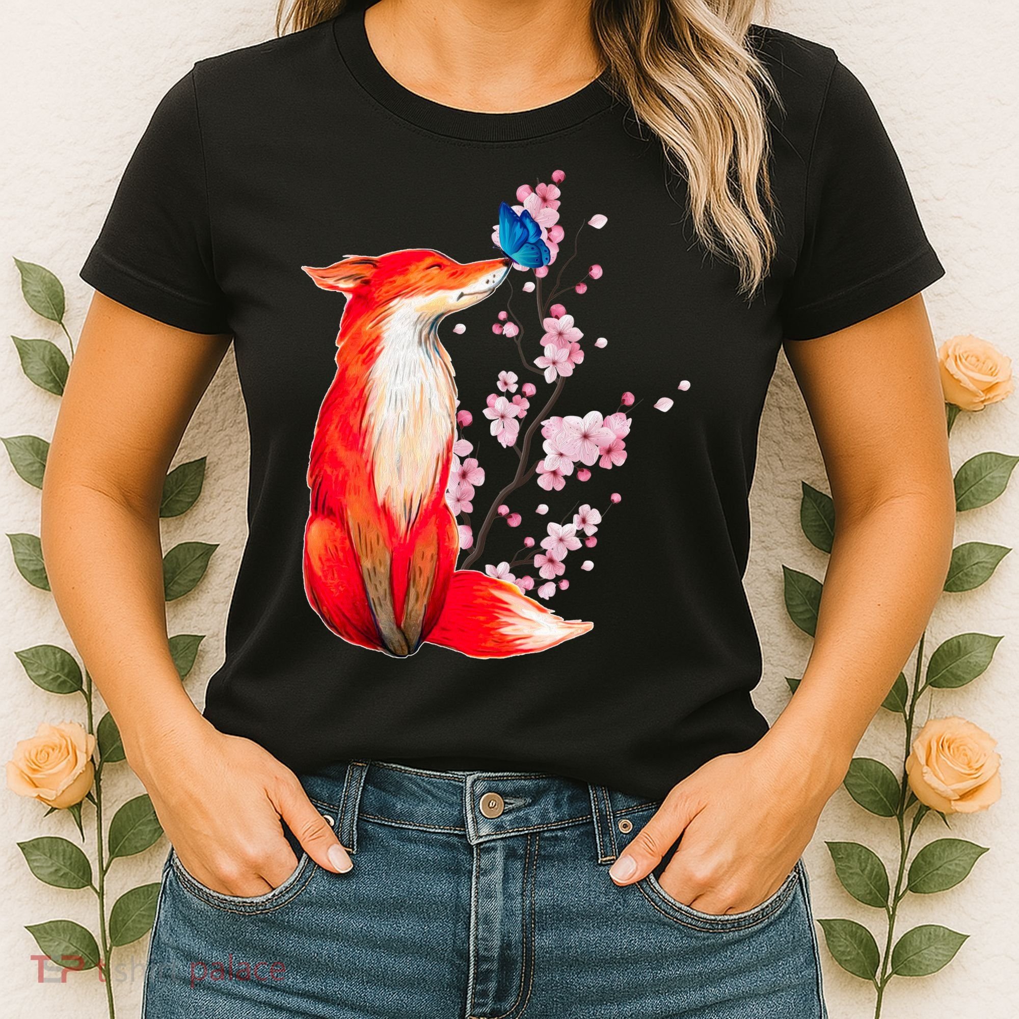 Pleased To Meet You, Japanese Fox With Cherry Blossoms Women's T-Shirt