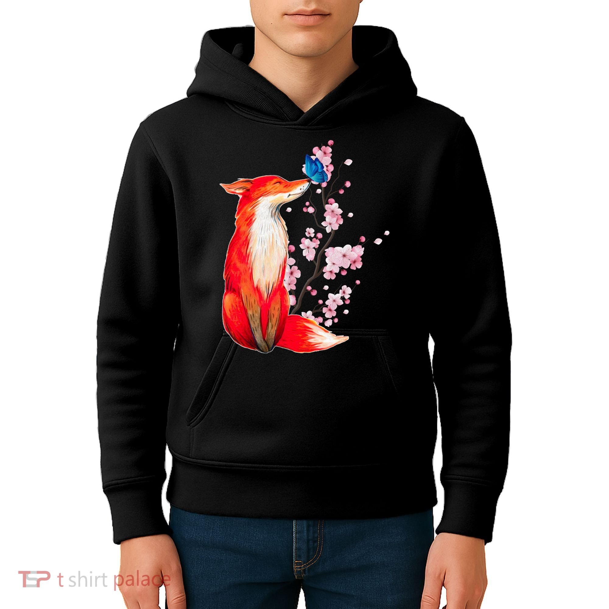Pleased To Meet You, Japanese Fox With Cherry Blossoms Kids Hoodie