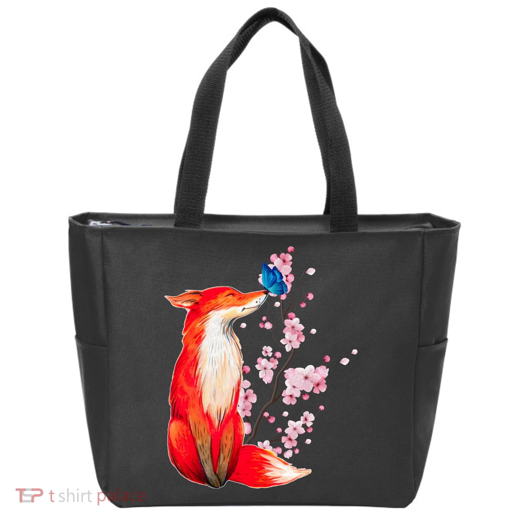 Pleased To Meet You, Japanese Fox With Cherry Blossoms Tote Bag