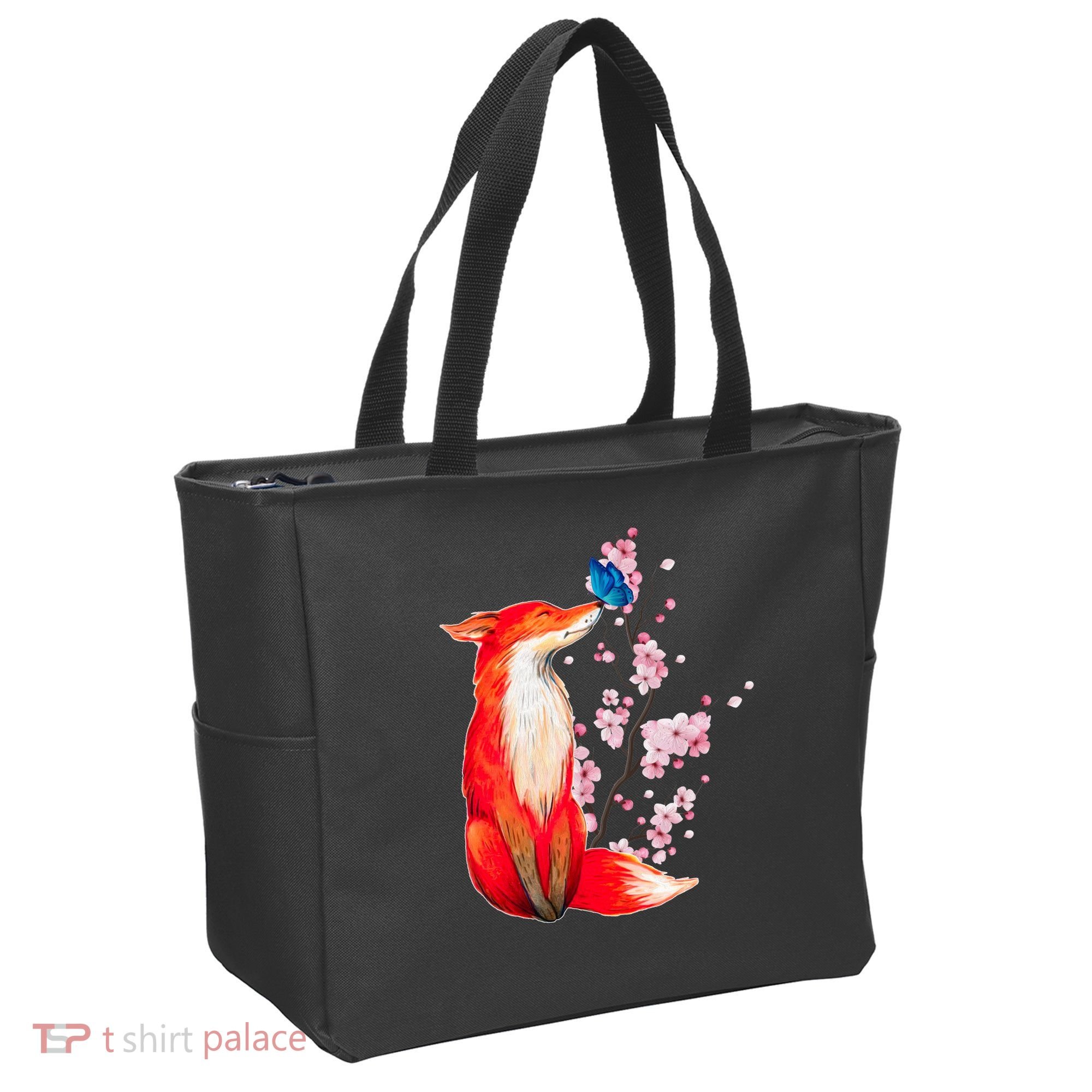 Pleased To Meet You, Japanese Fox With Cherry Blossoms Tote Bag