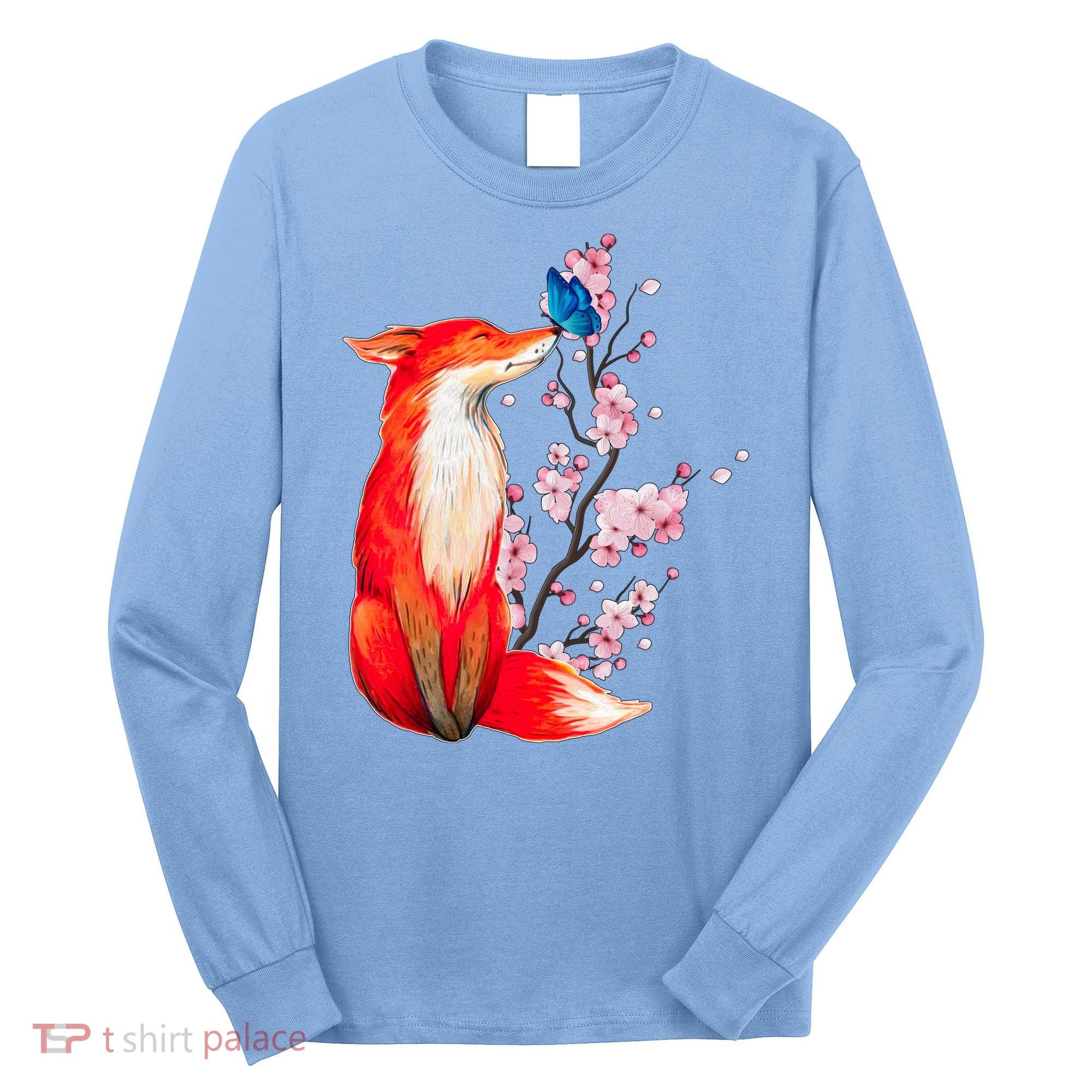 Pleased To Meet You, Japanese Fox With Cherry Blossoms Long Sleeve Shirt