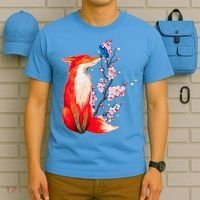 Pleased To Meet You, Japanese Fox With Cherry Blossoms T-Shirt thumb 5