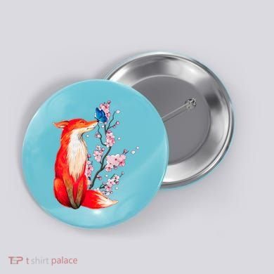 Pleased To Meet You, Japanese Fox With Cherry Blossoms Button
