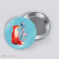Pleased To Meet You, Japanese Fox With Cherry Blossoms Button thumb 0