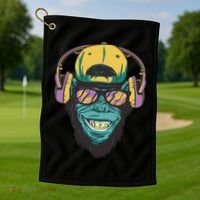 Palm Tree Music Monkey Golf Towel thumb 1