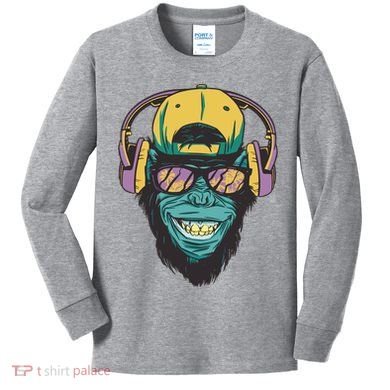 Palm Tree Music Monkey Kids Long Sleeve Shirt