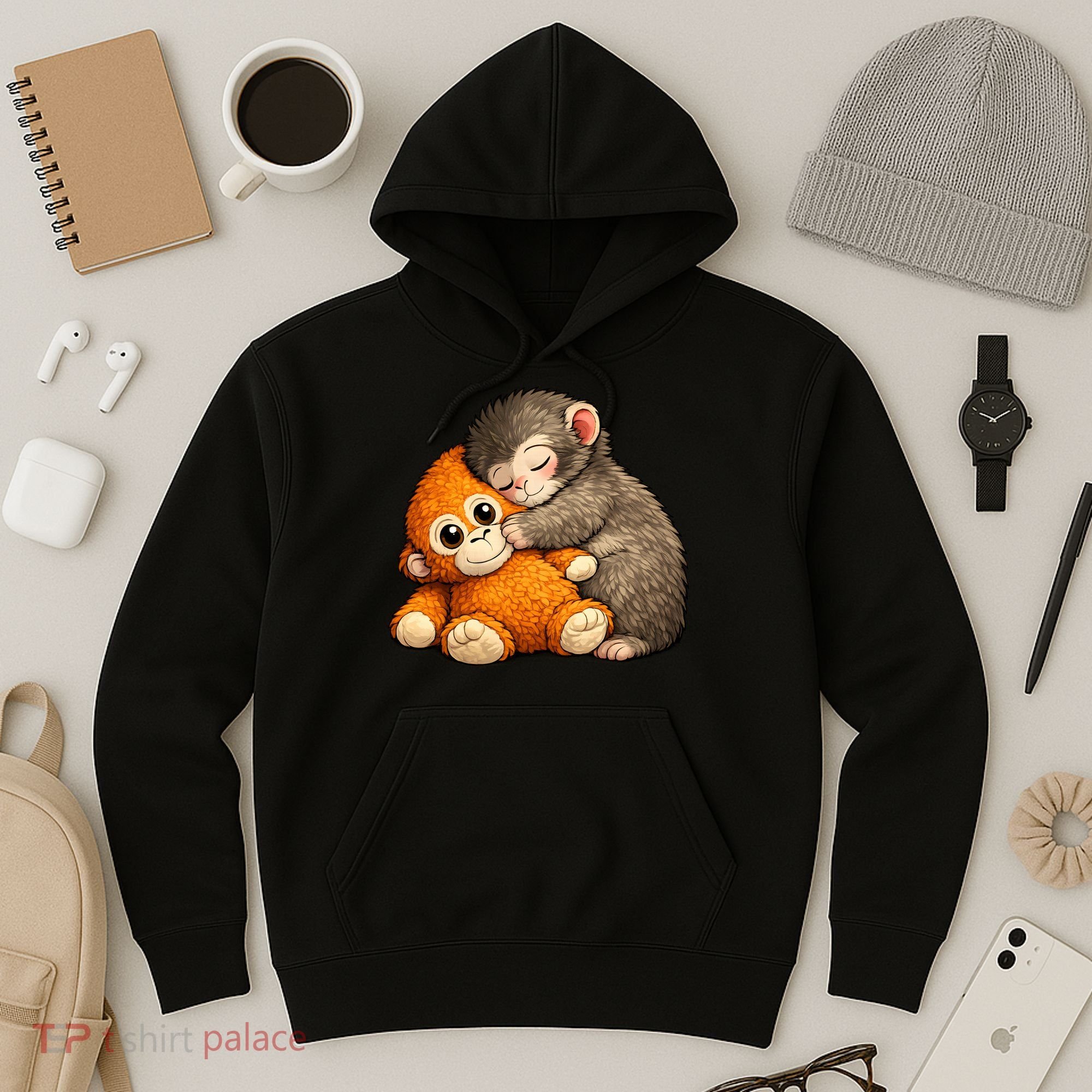 Punch The Monkey Cuddling Stuffed Animal Hoodie